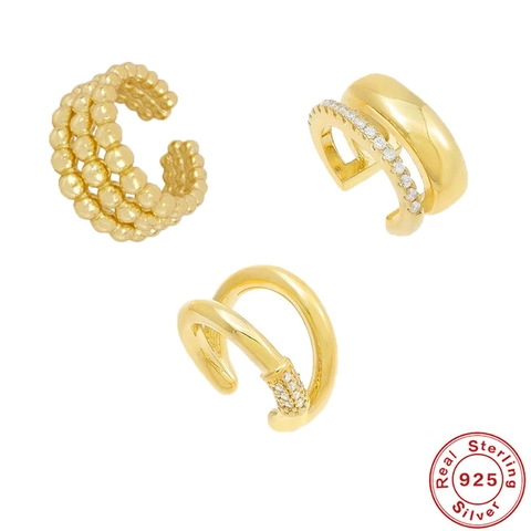 Ear Cuff In Argento Sterling 925 Con Zirconia Placcato Oro Senza Buco Gioielli Minimalisti A Doppio Strato Da Donna
