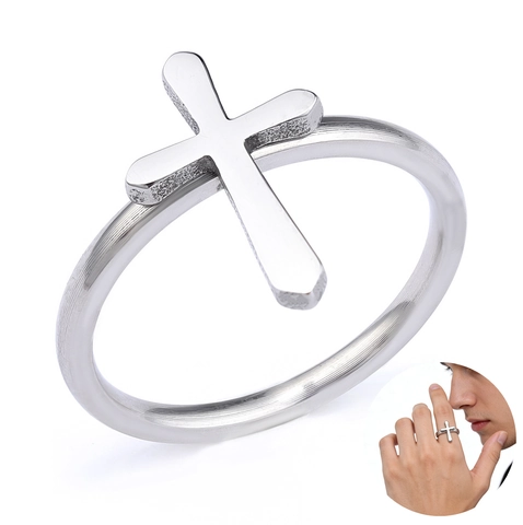 Anello Croce Acciaio Inossidabile Lucidato Minimalista Gioielli Per Donne Religioso Moda