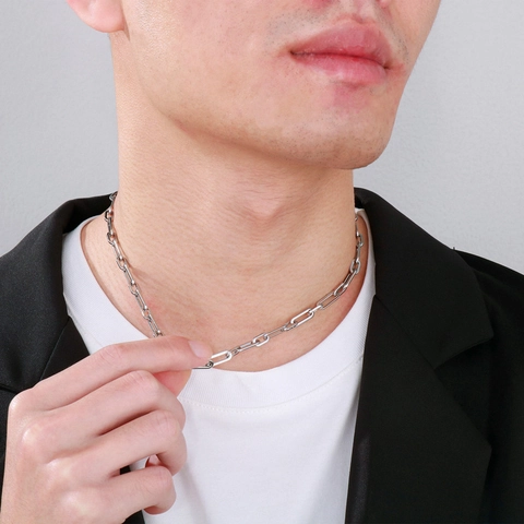 Geometric Square Buckle Paperclip Link Chain Necklace Stainless Steel Hip Hop Fashion Jewelry For Men And Women