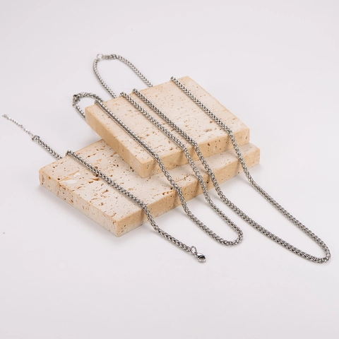 Conjunto De Joyas De Acero Inoxidable Collar Y Pulsera De Cadena De Cuerda Trenzada Para Hombres Mujeres Estilo Hip Hop