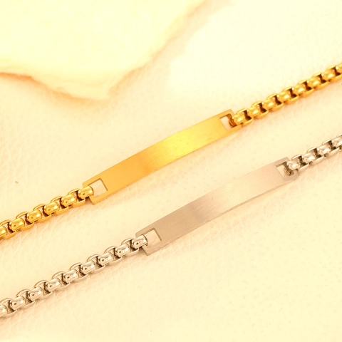 Minimalist Rectangular Bar ID Bracelet 316L Stainless Steel Polished Link Chain Fashion Jewelry For Women