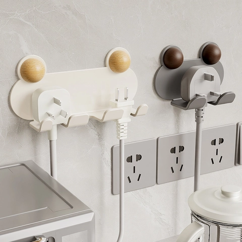 Ganchos De Pared Para Enchufes Y Cables Sin Perforación Autoadhesivos Metal Y Madera De Haya Forma De Dibujos Animados