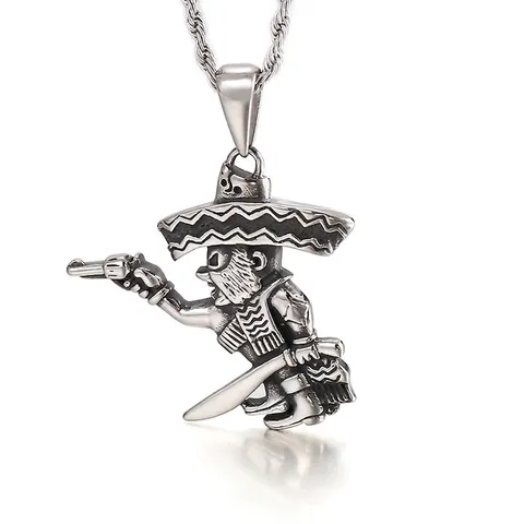 Pendenti In Acciaio Inossidabile Vintage Guerriero Vichingo Scudo Ascia Personaggio Sombrero Messicano Stile Punk Retrò Gioielli Per Uomo