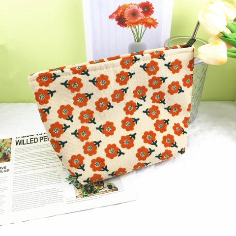 Corduroy Blumendruck Kosmetiktasche Retro Gänseblümchen Kosmetikbeutel Reißverschluss Toilettenorganisator Für Frauen