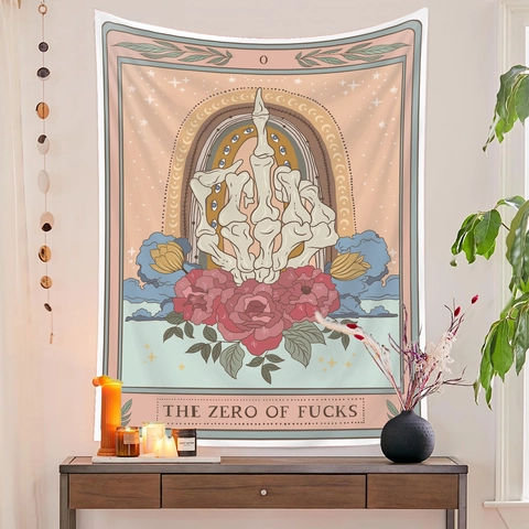 Arazzo Stile Carta Dei Tarocchi Scheletro Dito Medio Pendente Da Parete Poliestere Retro Bohemien Mistero Decorazione Stanza