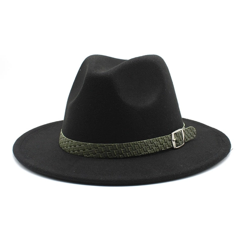 Classic Fedora Hat Wool Felt Wide Brim Jazz Gentleman Cap With Braided Belt Buckle For Men Women Outdoor Casual Fashion