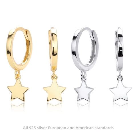 Pendientes De Aro Con Colgante De Estrella 925 Plata De Ley Colgantes Huggie Joyería Elegante Para Mujer