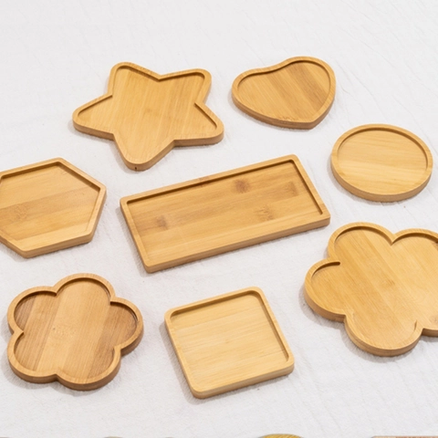 Bamboo Wood Trays Coasters Multi Shapes Natural Decorative Saucers For Drinks DIY Crafts Home Kitchen Accessory