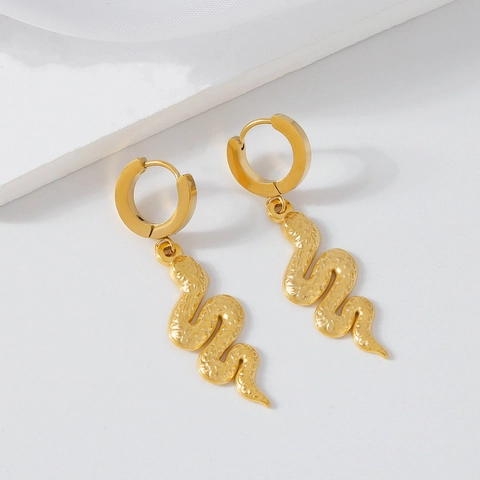 Roestvrij Stalen Slang Statement Hoop Oorbellen 18K Verguld Overdreven Dier Druppel Oorbellen Voor Vrouwen Sieraden Cadeau