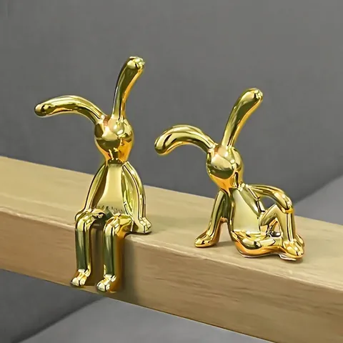 Moderne Nordische Hasenfigur Galvanisierte Spiegelfläche Kaninchen Ornament Für Auto Schreibtisch Dekoration Luxus Selbstklebend