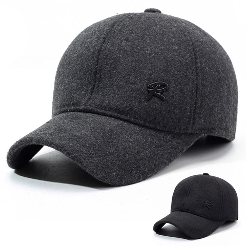 Winter Baseball Cap With Ear Flaps Warm Woolen Felt Outdoor Windproof Adjustable Sport Hat For Men And Women