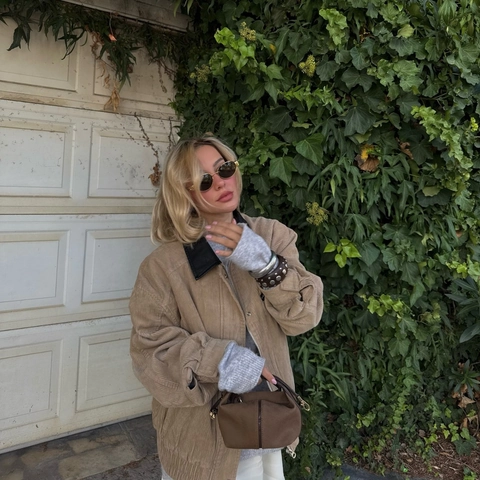 Casual Corduroy Jas Voor Dames Oversized Losse Pasvorm Lange Mouwen Omvouwkraag Rits Streetwear Bovenkleding Khaki