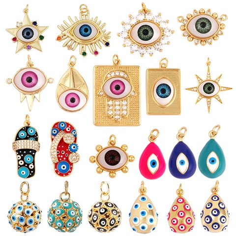 Evil Eye Anhänger Vergoldete Legierung Emaille Zirkonia Bunt Multi Form Hamsa Hand Stern Träne DIY Schmuckherstellung
