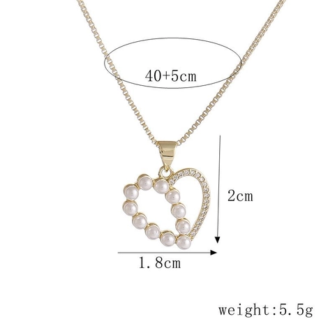 Collana Con Pendente A Cuore In Rame Placcato Oro Con Zirconi E Künstliche Perle D'imitazione Gioielli Eleganti Da Donna