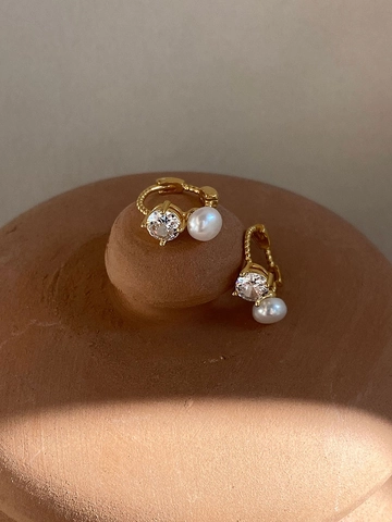 Orecchini a Cerchio in Argento Sterling 925 con Perle d'Acqua Dolce Elegante Fibbia per Orecchie con Strass Gioielli da Donna