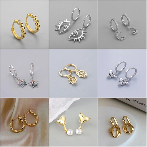 Korean Style Copper Star Moon Stud Earrings For Women Rhinestone Irregular Geometric Hoop Earrings Versatile Daily Jewelry