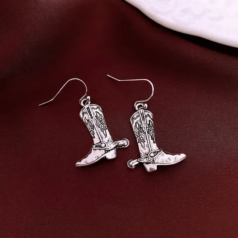 Orecchini Pendenti A Stivale Da Cowboy Western Vintage Con Lega Incisa Floreale E Perno In Argento Sterling 925