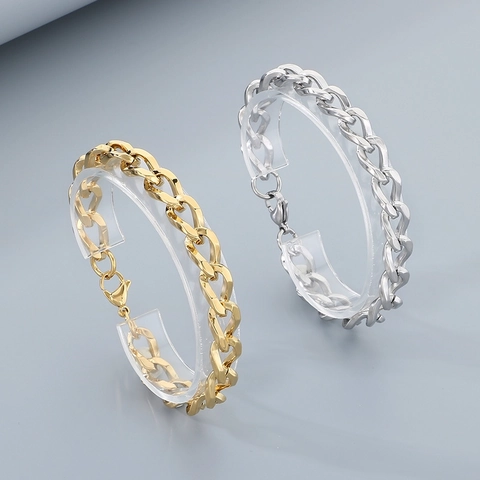 Bracciale A Catena Curb Acciaio Inossidabile Minimalista Hip Hop Gioielli Per Uomini E Donne Maglia Lucida