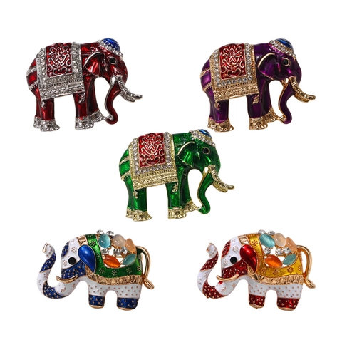 Elephant Brooch Pin Vintage Enamel Zinc Alloy Rhinestone Artificial Gemstone Animal Jewelry Accessory For Women Men