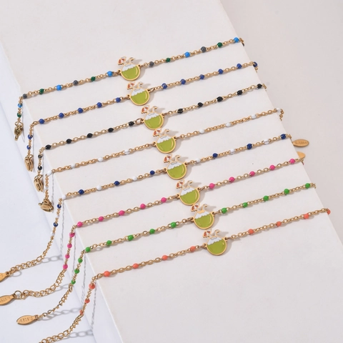 Bracciale in Acciaio Inossidabile Con Ciondolo Bevanda al Cocco Perline di Smalto Spiaggia Vacanza Catena Oro Donna Gioielli