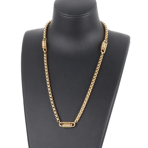 Stainless Steel Box Chain Necklace With Spring Coil Decorative Industrial Punk Style Minimalist Men Jewelry