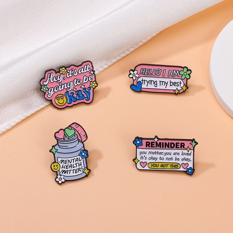 Broches En Émail En Alliage Mental Health Matters Épinglette Citation Inspirante Pour Sac À Dos Vêtements Décoration Bijou Dessin Animé