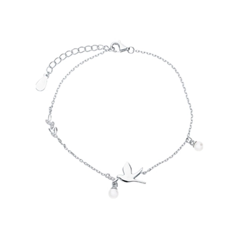S925 Sterling Silver Bird Pendant Bracelet With Zirconia And Artificial Pearl For Women Cute Animal Delicate Jewelry