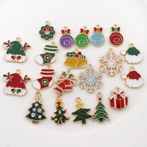 Breloques De Noël Pendentifs En Alliage Émail Pour La Fabrication De Bijoux DIY Décorations De Festival Dessin Animé Père Noël Arbre Flocon De Neige