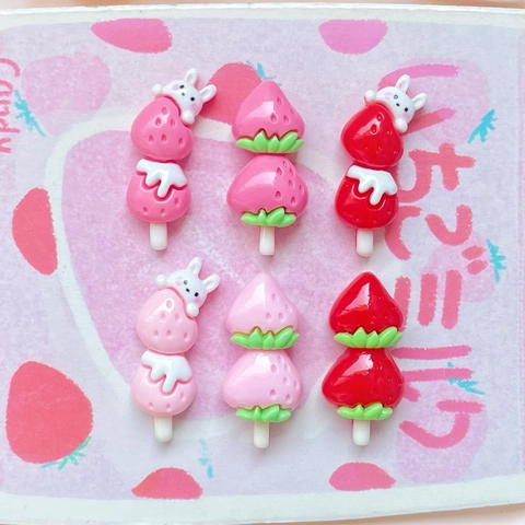 Cute Strawberry Tanghulu Rabbit Resin Charms Mini Flatback For DIY Hair Clips Phone Case Decoration Jewelry Making Supplies