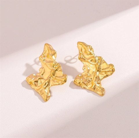 Boucles D'oreilles En Acier Inoxydable Géométrique Irrégulière Texture De Lave Minimaliste Bijoux De Niche Pour Femmes