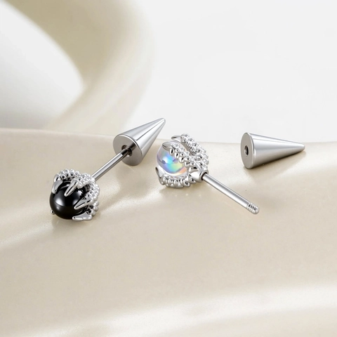 Drakenklauw Oorkraakbeen Stud Roestvrij Staal Koper Zirkoon Piercing Oorbel Met Kegel Stekel Achterkant Punk Gothic Sieraden