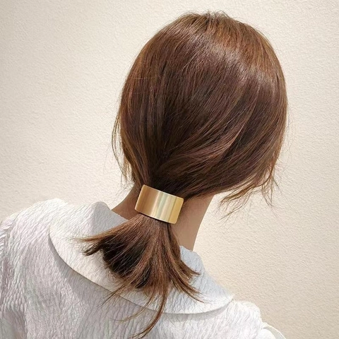 Metal Ponytail Holder Hair Ties With Geometric Alloy Decorative Plates High Elastic Rubber Bands Minimalist Style For Women