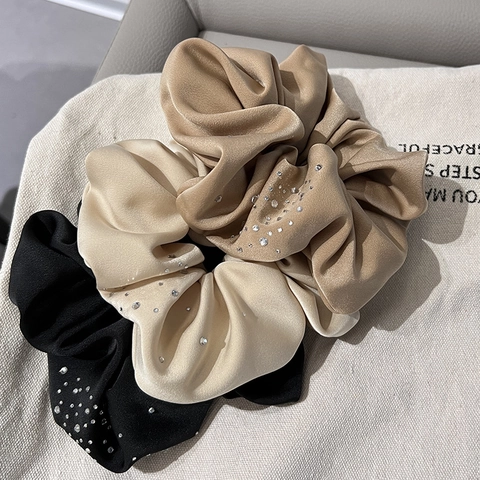 Chouchous En Satin Avec Strass Élégants Style Français Grands Élastiques À Cheveux Pour Femmes Filles Accessoire