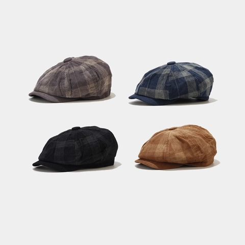 Newsboy Cap Retro Corduroy Octagonal Hat For Men Women British Style Plaid Solid Autumn Winter Beret