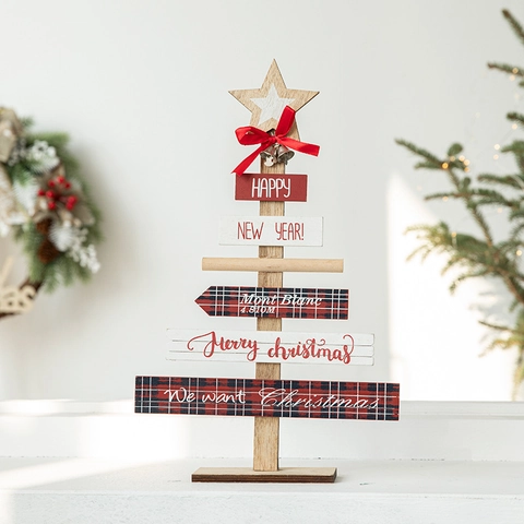 Décoration De Table Arbre De Noël En Bois Panneau Avec Étoile Ruban Cloche Pour Décoration De Fêtes Style Nordique