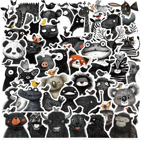 Schwarz Und Weiß Cartoon Tier Aufkleber Wasserdicht PVC Doodle Decals Für Gepäck Skateboard Wasser Cup Planer DIY Dekorationen