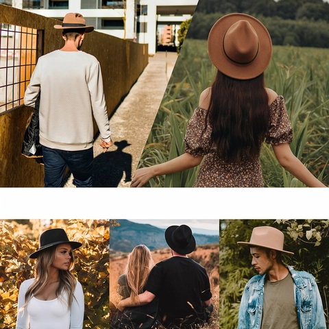 Retro Wide Brim Fedora Hat Cotton Polyester Blend Felt Jazz Hat With Belt Decoration Gold Buckle Unisex Vintage Style