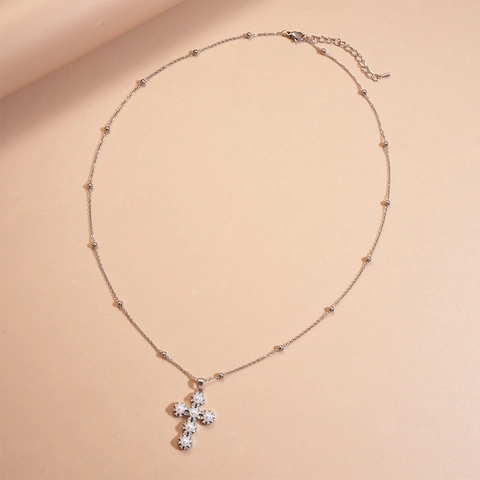 Kreuz Anhänger Halskette Kupfer Zirkon Künstliche Perlenimitat Gliederkette Elegante Leichte Luxus Stil Schmuck Für Frauen