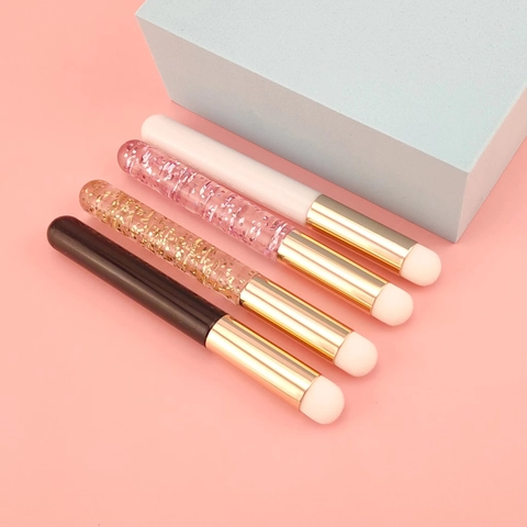 Mini Round Head Lip Brush Portable Lipstick Smudging Tool Synthetic Fiber Bristles Glitter Plastic Handle Concealer Makeup