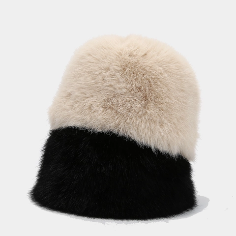 Bucket Hat Women Winter Warm Faux Fur Plush Thick Windproof Outdoor Casual Mongolian Style Solid Color