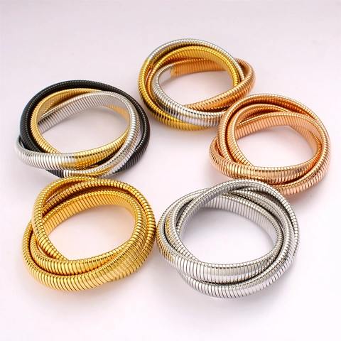 Stainless Steel Tubogas Coil Wrap Bracelet Multi Layer Snake Chain Bangle Flexible Stretch Bangle For Women Fashion Jewelry