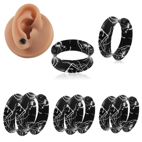 Zachte Siliconen Holle Oor Tunnel Expander Zwart Wit Marmeren Streep Patroon Body Piercing Sieraden Unisex