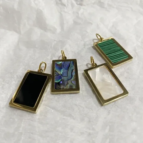 Rectangular Pendant Charm Stainless Steel 14K Gold Plated Abalone Shell Mother Of Artificial Pearl Malachite For DIY Jewelry Making