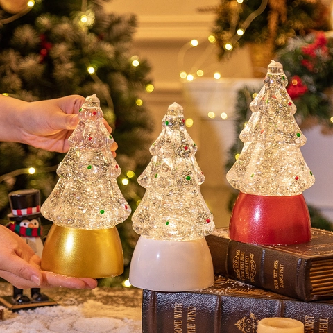 Christmas Tree LED Snow Globe Water Glitter Lamp PVC Light Up Desktop Ornament Holiday Decoration Gift
