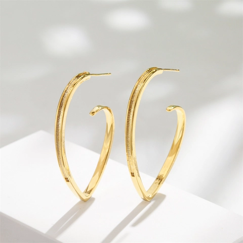 Herzförmige Creolen 14K Vergoldetes Kupfer Mit 925 Sterling Silber Ohrstecker Retro Geometrisch Mode Für Damen
