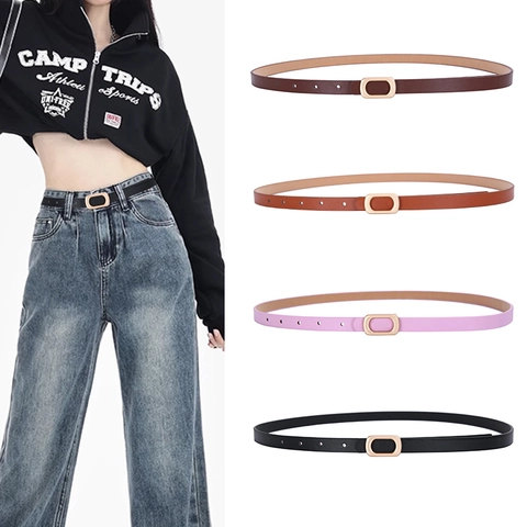 Women Thin PU Leather Belt Alloy Oval Pin Buckle Candy Color Waist Strap For Dresses Sweaters Jeans Adjustable Waistband