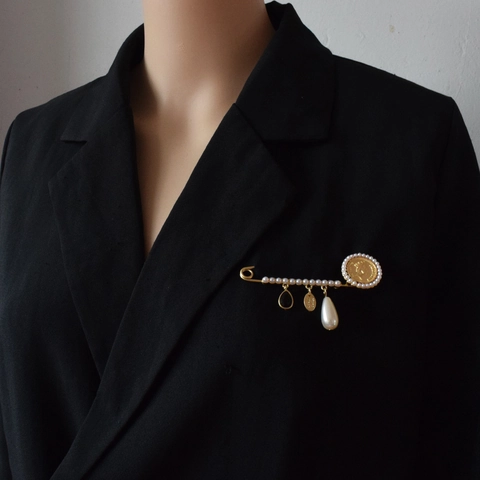 Spilla Barocca Vintage Per Donna Lega Perla Artificial Sintetica Medaglione Moneta Ciondolo Nappa Spilla Di Sicurezza Gioielli