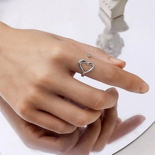 Minimalistischer Titanstahl Hohl Herz Offener Verstellbarer Ring Gold Silber Überzogener Fingerring Für Damen Alltagsschmuck