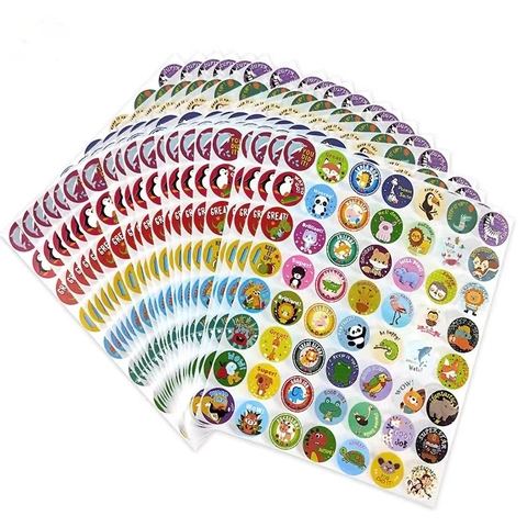 Cartoon Animal Motivational Reward Stickers Self Adhesive Round Praise Labels For Classroom Students Teachers Stationery