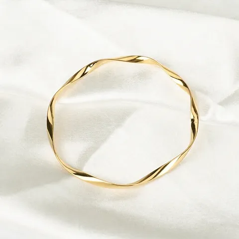 Minimalist Twisted Wave Bangle Titanium Steel 18K Gold Plated High Polish Mobius Irregular Bracelet Jewelry For Women
